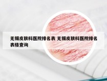 无锡皮肤科医院排名表 无锡皮肤科医院排名表格查询