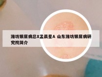 潍坊银屑病总X孟晨星A 山东潍坊银屑病研究院简介